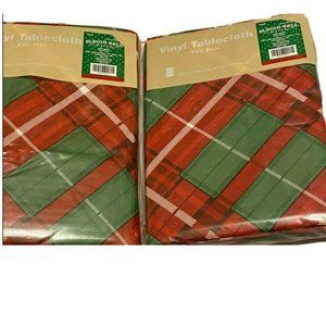 2 Vinyl Christmas Tablecloths Plaid 52 in. x 70 in. Red Green